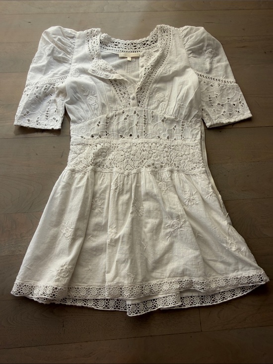 LoveShackFancy Dresses & Skirts - LoveShackFancy Crochet-Trim Puff Sleeve Mini Dress